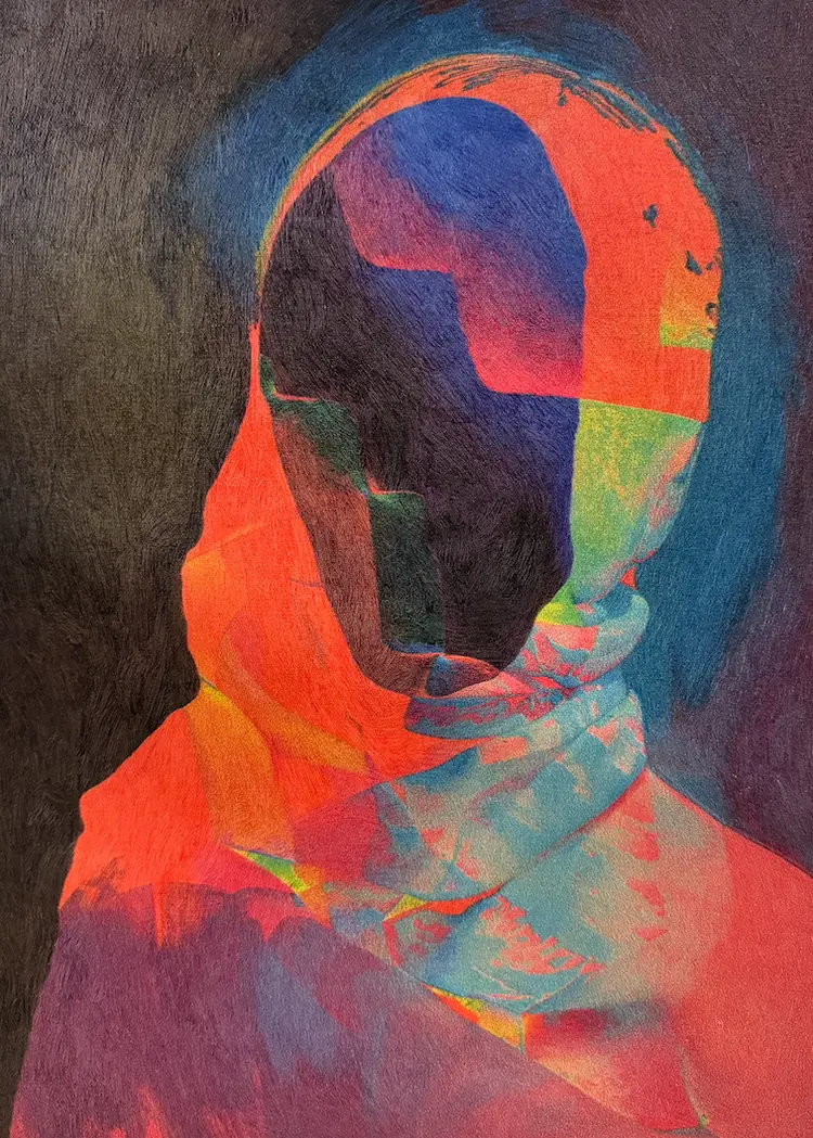 Detail of an oil print by Jon AI